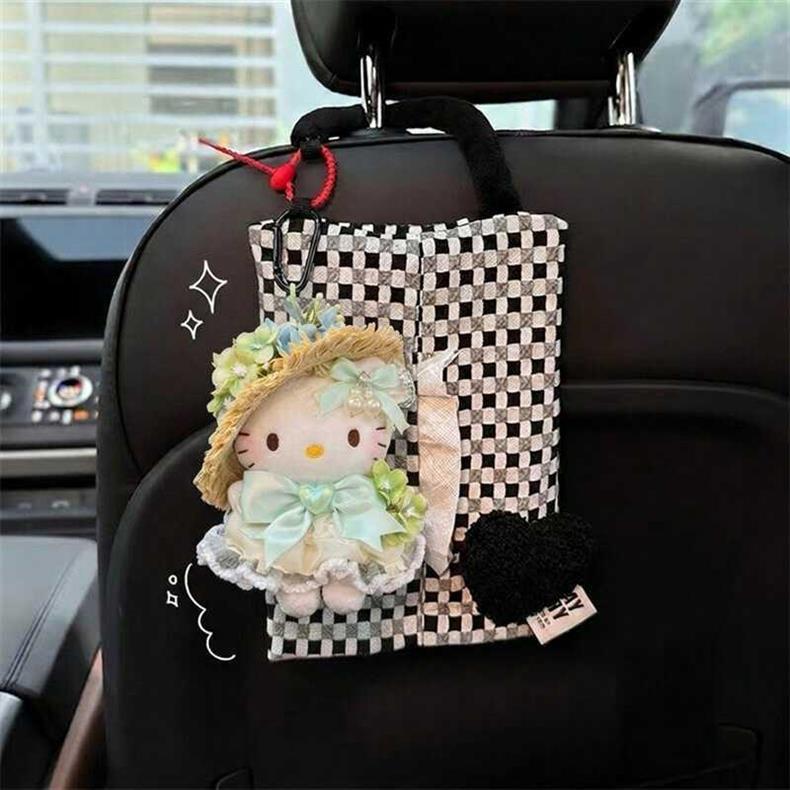 Creative Car Tissue Box with a High-End Feel, Cute Kt Tissue Box, Car Tissue Hanging Bag, In-Car Tissue Box