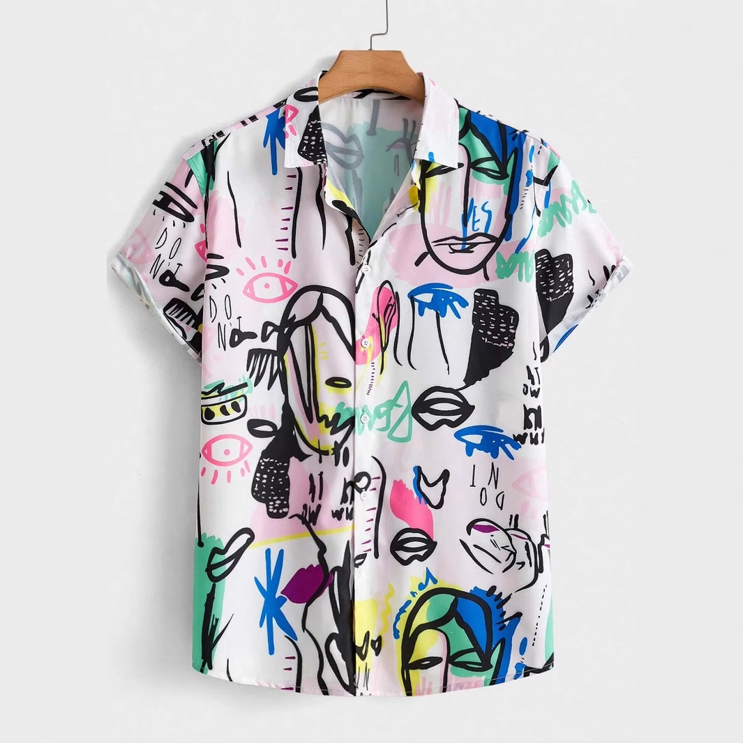 Comercio exterior europeo y americano transfronterizo 2025 nueva tendencia de moda casual de todo fósforo camisa de manga corta de alta calidad para hombres MB1