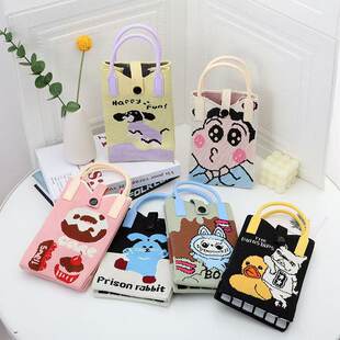 Woven cartoon shoulder bag, small bag, polyester