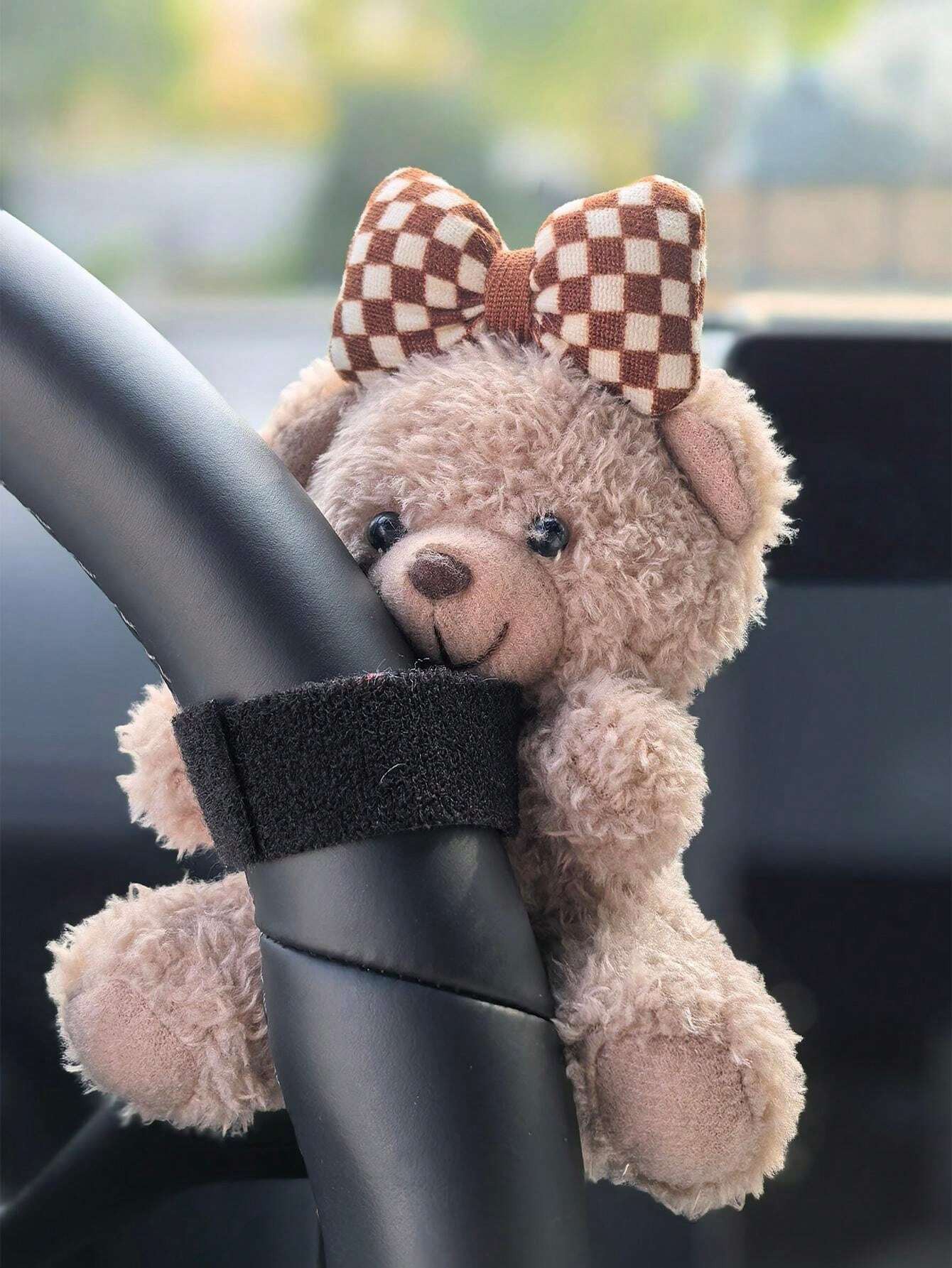 갈색과 흰색 체크무늬 리본 [작은 불곰 장식]