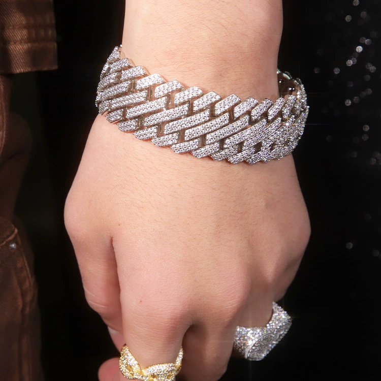 Европейский и американский хип-хоп ромб муассанит инкрустированный серебряный браслет