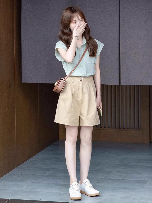 女性用サマーウェアスーツ2025新作春夏服、小柄な人向けのオールインワンootd年齢軽減ショーツ2点セット|undefined