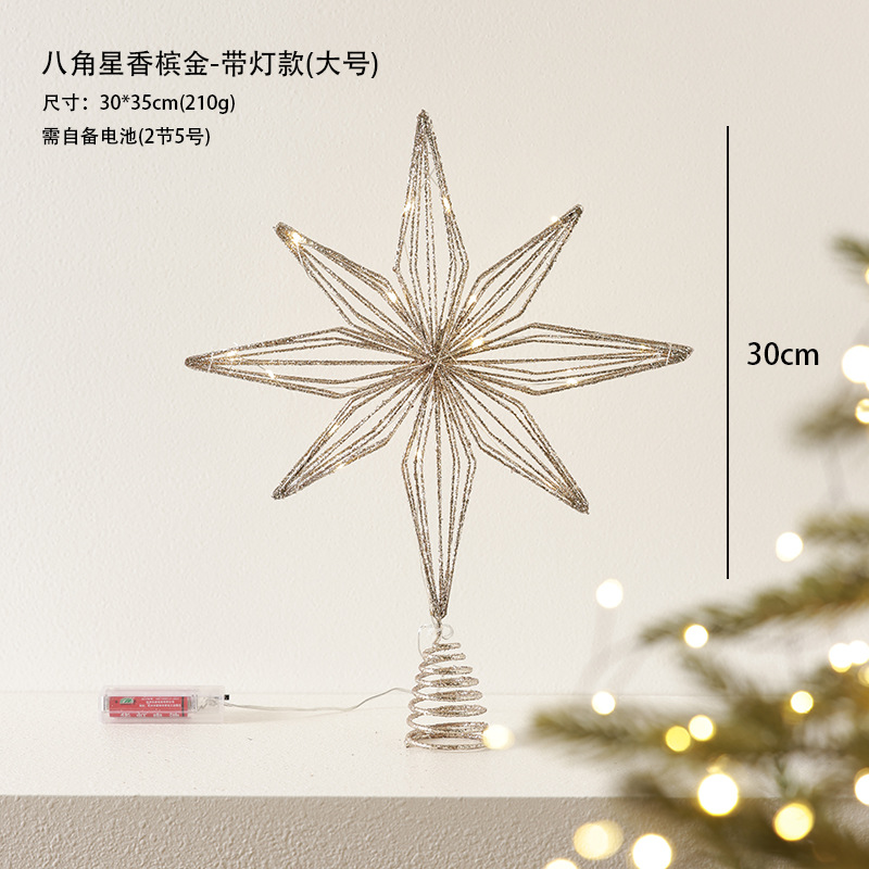 Árbol de Navidad hierro forjado estrella decoración con lámpara brillante estrella de penta de color champán árbol de Navidad decoración colgante