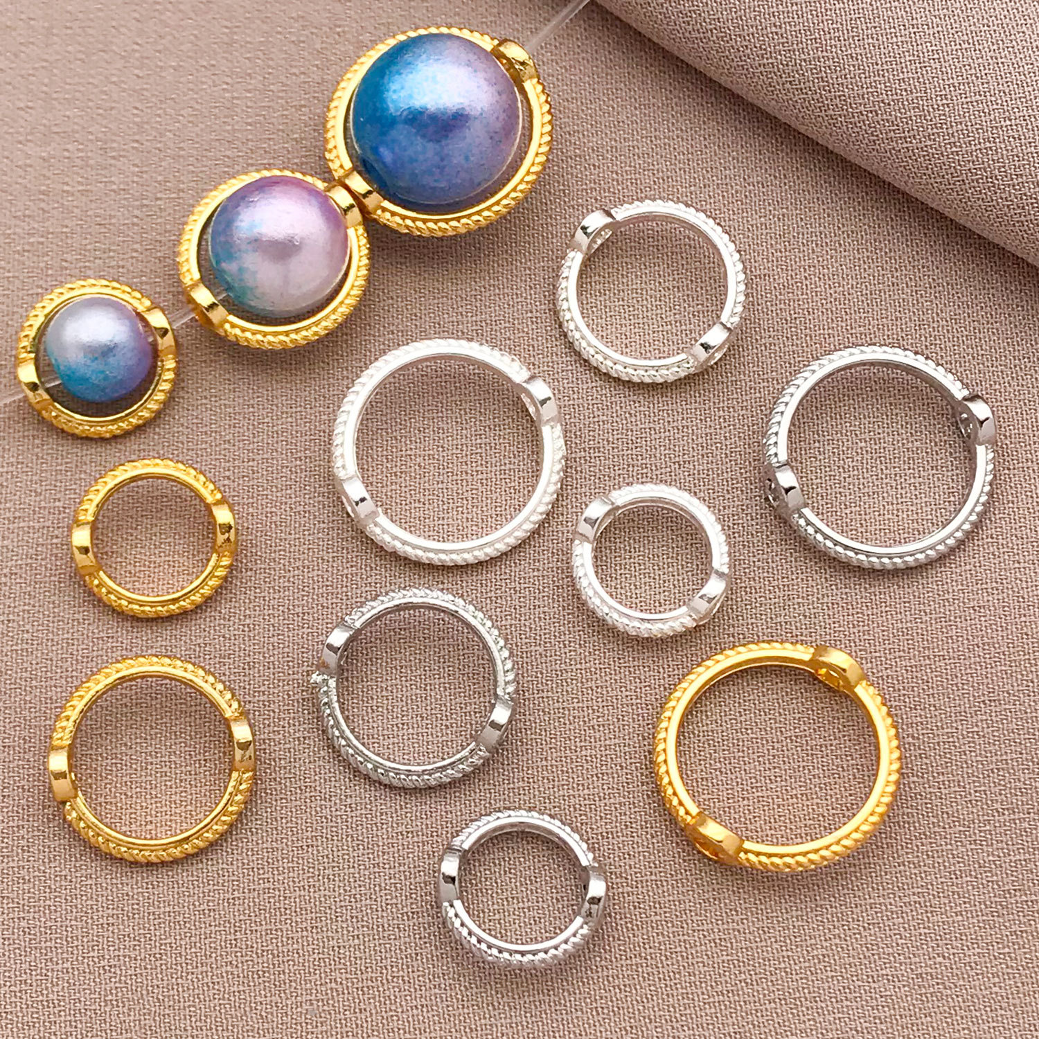 18K金麻花边双孔套珠包珠圈 珠环 珍珠圈diy手工串珠保色饰品配件