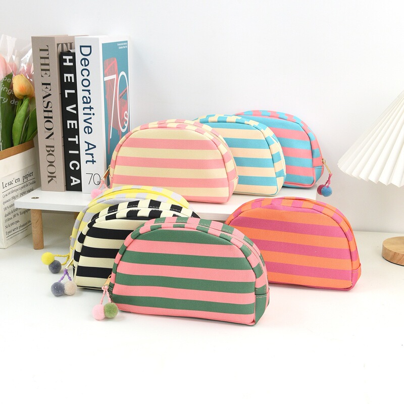 Cross-border striped shell makeup bag, large-capacity dopamine storage bag, travel fashion simple cosmetic storage bag Cross-border striped shell makeup bag, large-capacity dopamine storage bag, travel fashion simple cosmetic storage bag