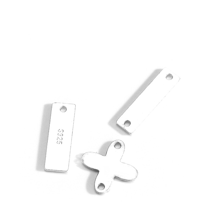 s925纯银双净面长方牌链尾名牌吊牌LOGO可以刻字牌子挂件DIY配件