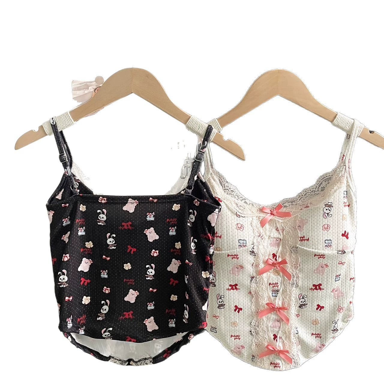 1843# Чистый стиль роскоши Slim fit, карикатурная печать, полый кружево, кружевной подвес для ношения снаружи и сладкий внутри