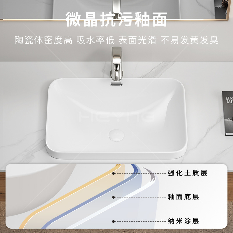 Lavabo semiencastrado, lavabo de encimera ovalado rectangular de cerámica esmaltada de color para uso doméstico y hotelero, lavabo integrado de cerámica al por mayor.