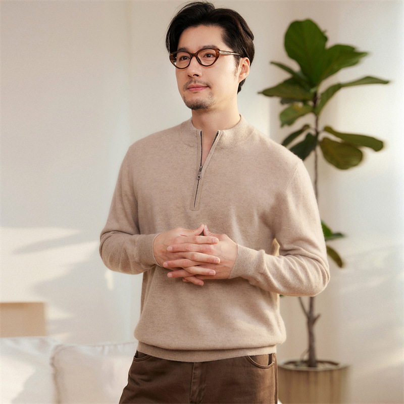 100% pure cashmere sweater, new autumn/winter men's knitted half-zip casual warm pullover sweater