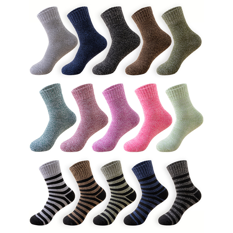 Calcetines de anillo para hombres de otoño y invierno más terciopelo grueso calcetines de piso de color sólido paralelo calcetines de toalla al por mayor transfronterizos