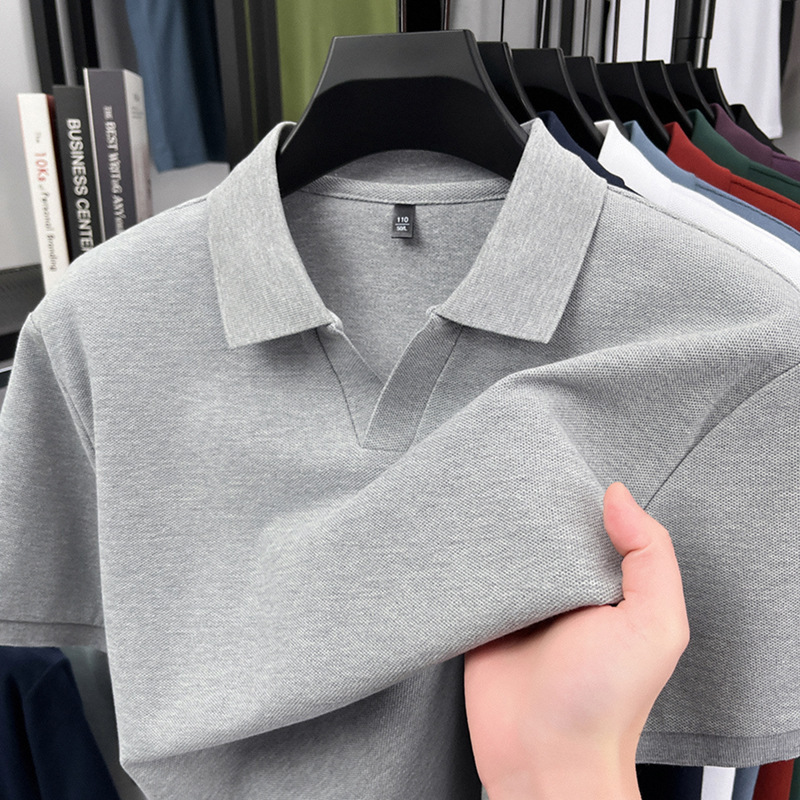 100% Pique Cotton Summer Short-Sleeved T-Shirt for Men, Solid Color, Versatile Business Men's Seagull Collar Pure Cotton Polo Shirt Top
