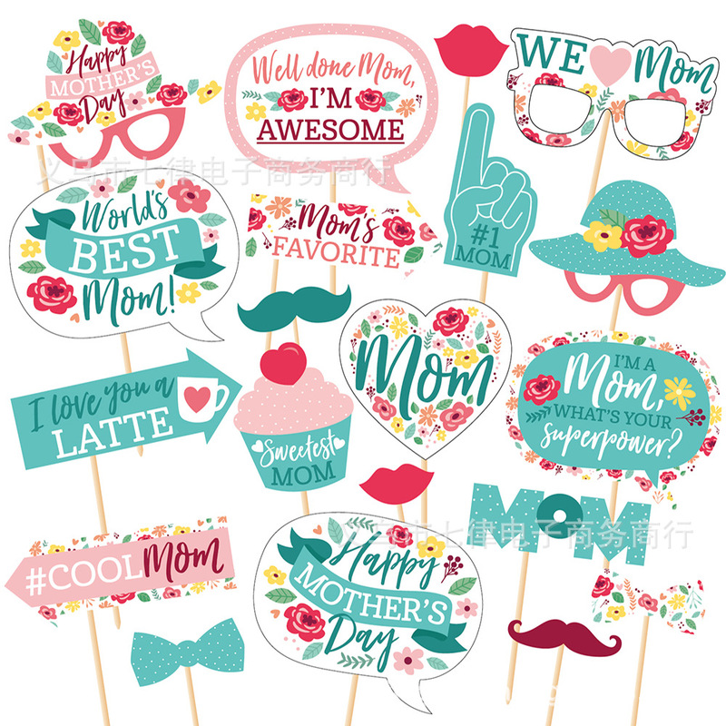 New Mother's Day Theme Paper Photo Props 20 Piece Set Happy Mother's Day Background Decorative Photo Props