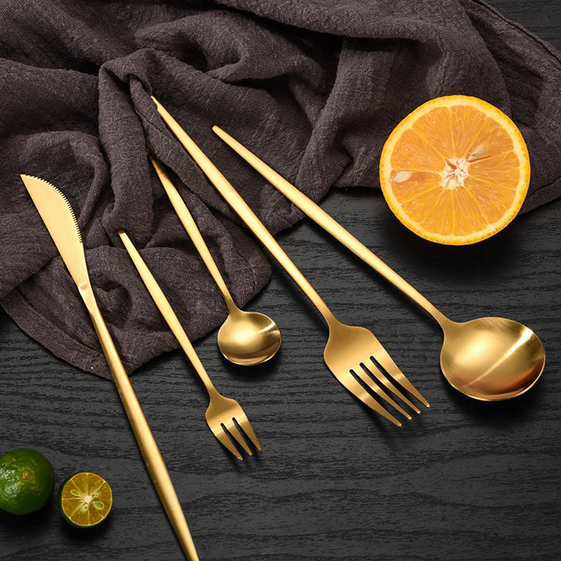 Cross-Border Portuguese Stainless Steel Knife, Fork and Spoon Tableware Four-Piece Set 24Pcs Dessert Spoon Fork Steak Knife Coffee Spoon