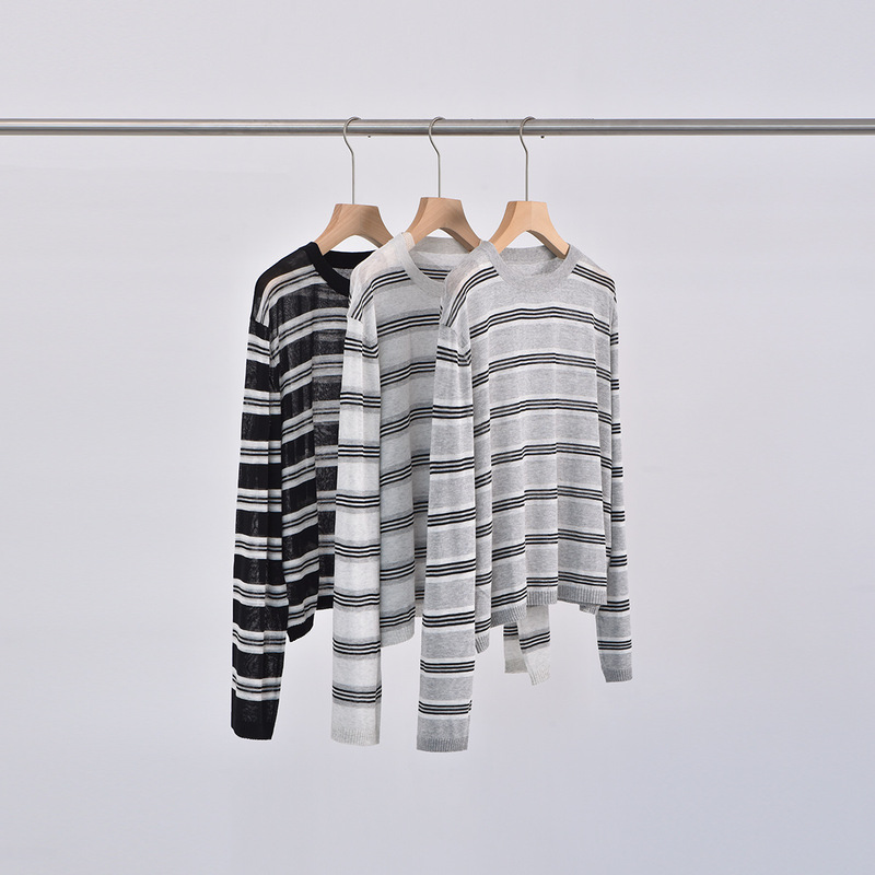 Pinrong 2026 New Acetate Cotton Striped Knit Sweater for Women, Loose Fit, Slimming, Lazy Style Cover-Up, Spring and Summer Top