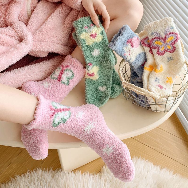 Calcetines de Piso de Felpa Coral de Poliéster Grueso para Invierno y Hogar