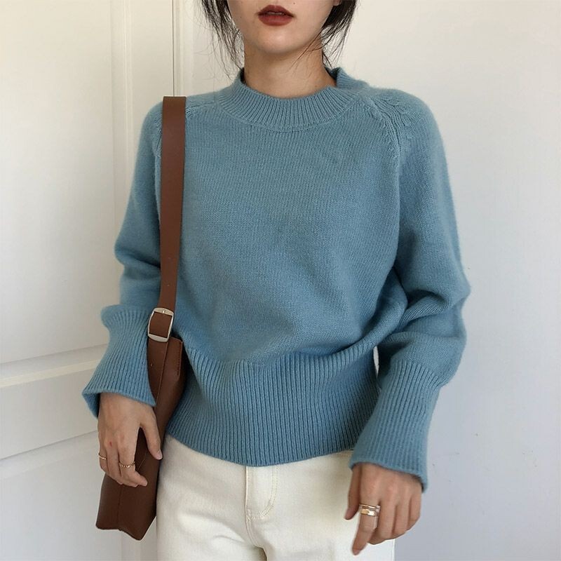 纯色软糯圆领毛衣女2025年冬季保暖打底衫长袖针织衫内搭套头上衣|undefined