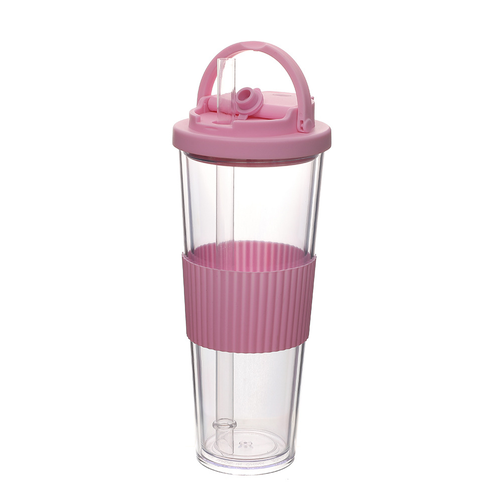 Nuevas tazas de paja de doble cubierta de bebida, tazas de plástico portátiles de alta calidad de verano al aire libre, tazas de agua de grado alimenticio