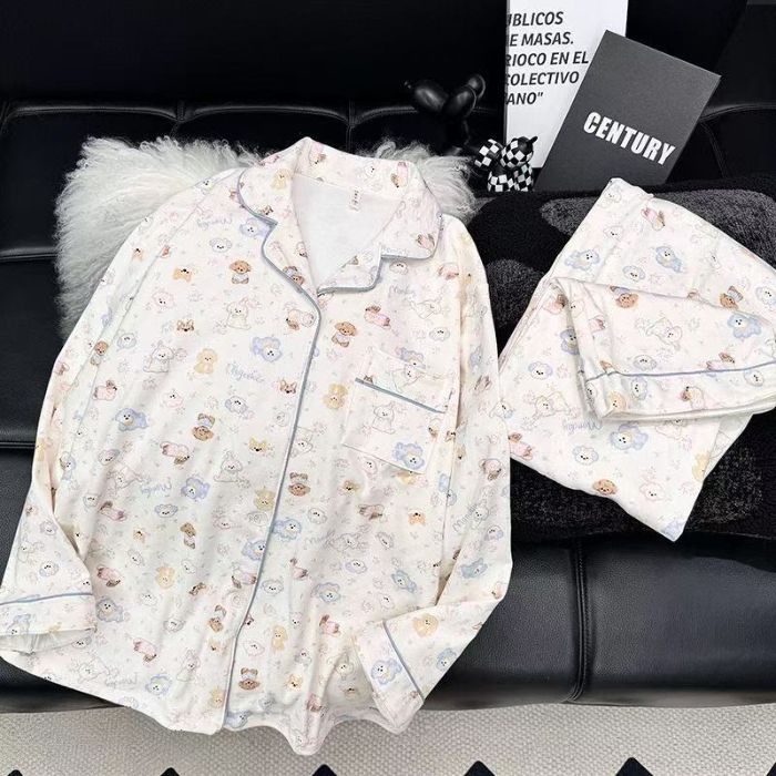 Otoño y invierno al por mayor transfronterizo explosión de doble cara de terciopelo térmico pijama de mujer dulce caricatura lindos cardigans conjunto de ropa para el hogar