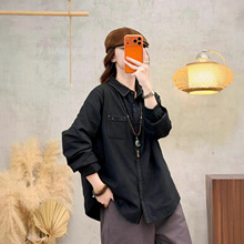 加棉衬衫女 2025冬新款韩版宽松休闲翻领单排扣纯色轻薄棉衣外套