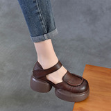 以一 Летние кожаные ретро босоножки с ремешком, воловья кожа