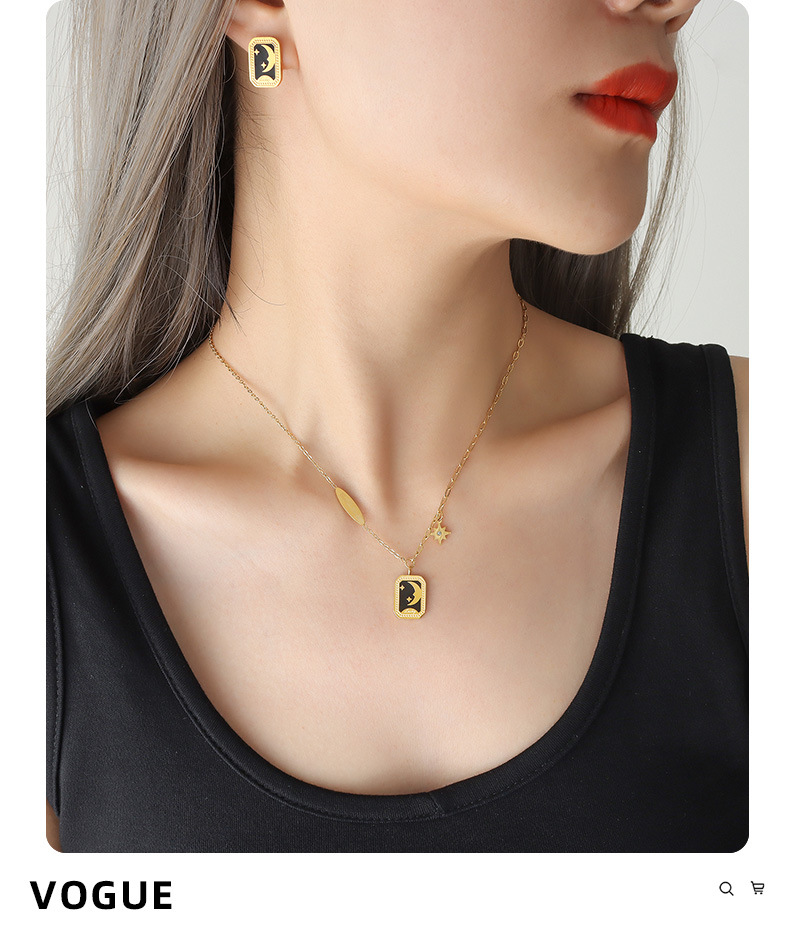 Fashion Star Moon Titanium Steel Earrings Necklace