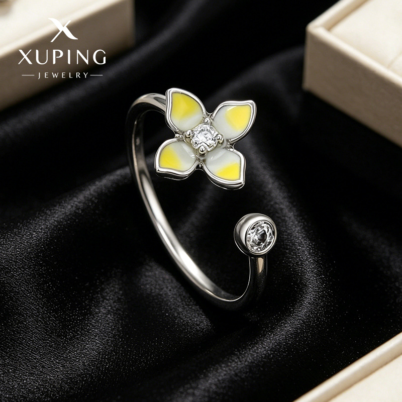 Xuping serie de goteo de moda simple flor abierta anillo de aleación de cobre chapado blanco temperamento dulce anillo al por mayor