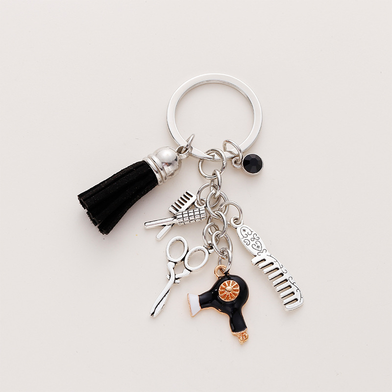 Hair dryer scissors comb creative hair stylist backpack pendant key chain