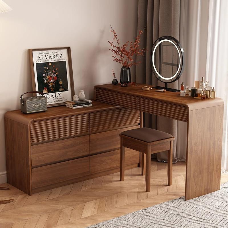 Dressing Table and Cupboard Integrated Mid-Century Style Solid Wood New Bedroom Retractable Corner Dressing Table Storage Cabinet Small Apartment