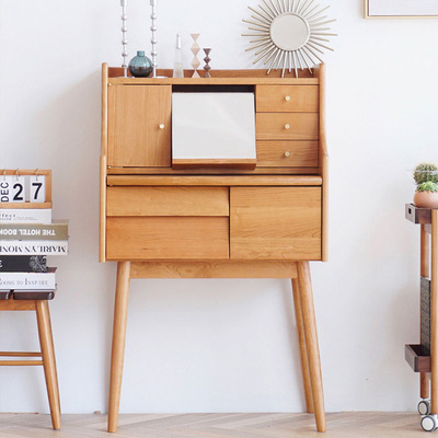 管木匠奈舍梳妆台北欧日式全实木 卧室小户型 翻盖收纳一体化妆桌