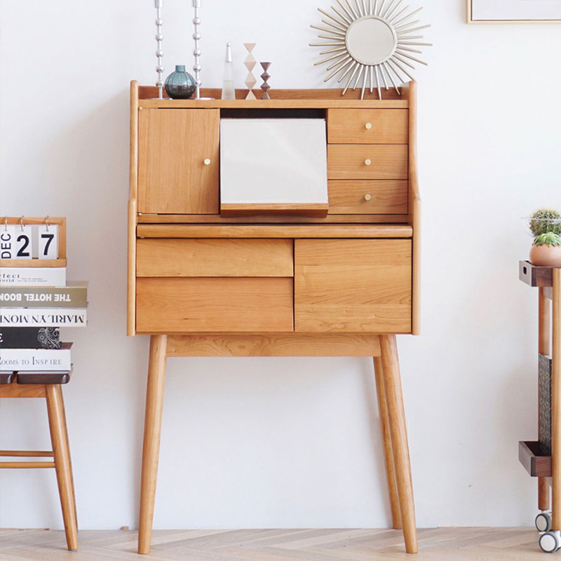 管木匠奈舍梳妆台北欧日式全实木 卧室小户型 翻盖收纳一体化妆桌