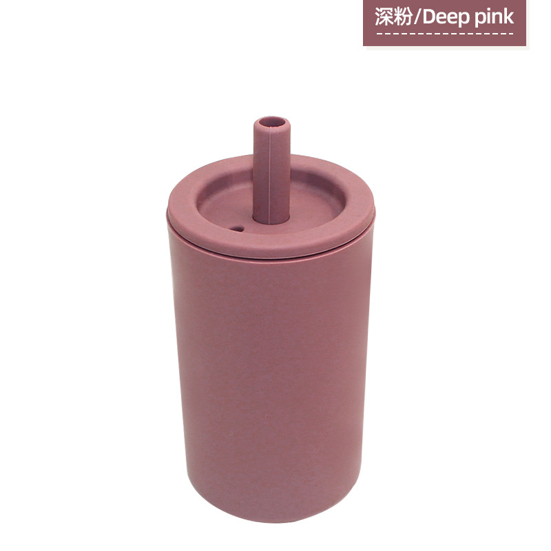 Taza de silicona para bebés, taza de agua para niños, taza de agua a prueba de caídas y antideslizante con cubierta, taza doméstica simple, taza de paja de silicona, taza grande