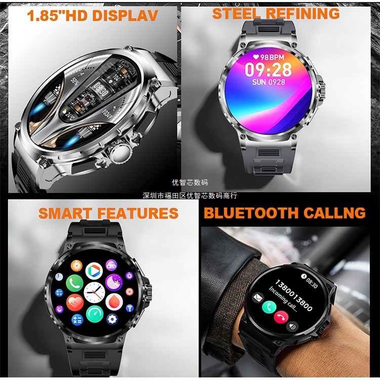 Pantalla ultra grande de 1,85 pulgadas HD V69 reloj inteligente al aire libre para hombres llamadas deportivas recordatorios Bluetooth
