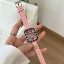 细款小熊纽扣牛仔表带适用于applewatch789代iwatch654se休闲帆布