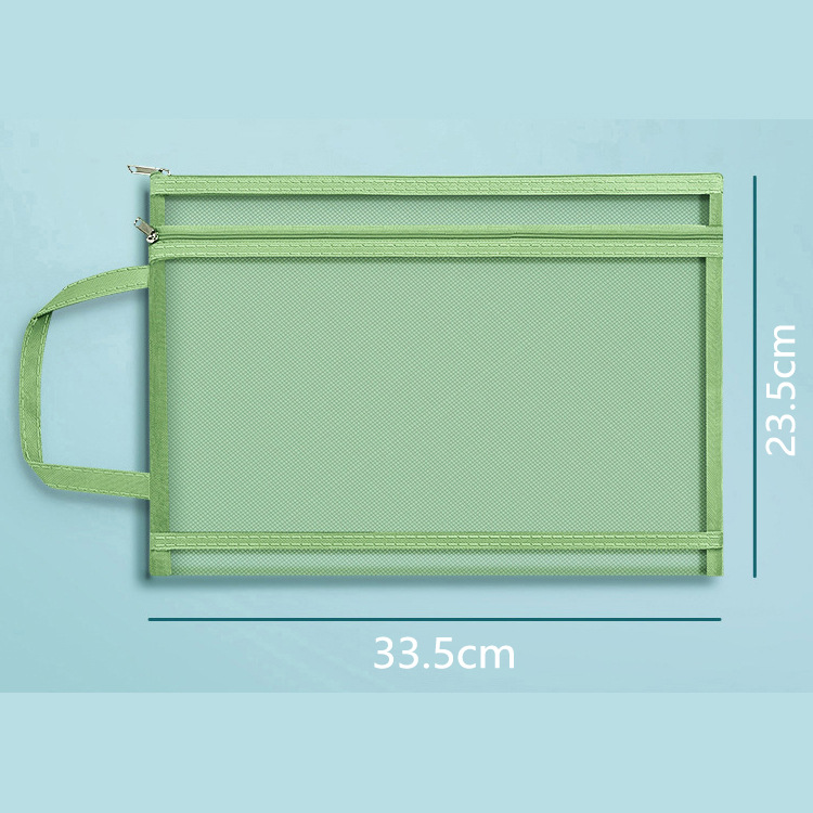 Bolsa de archivo de malla transparente con cremallera para estudiantes de primaria, bolsa de información a4, bolsa de papel de prueba, logotipo imprimible de doble capa