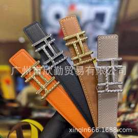 皮带女款H扣2.4cm手掌纹双面用腰间头层牛皮女士腰带kelly扣头