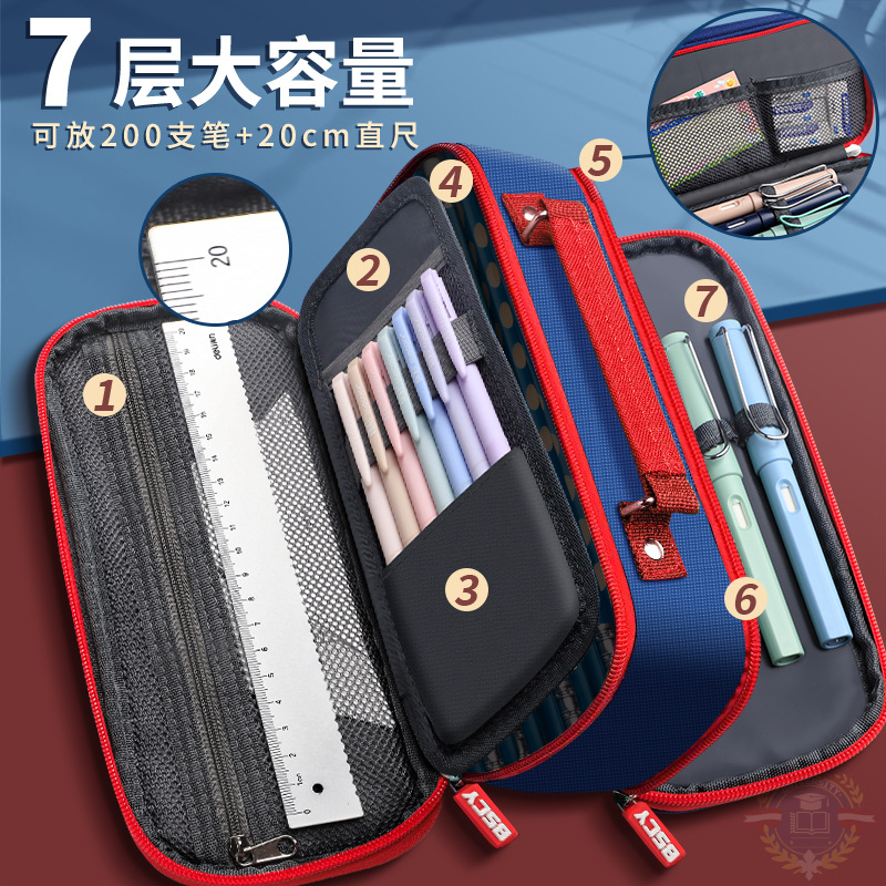 Bolsa de bolígrafo británica de gran capacidad para niños, caja de papelería para estudiantes, bolsa de papelería para niñas, lienzo francés, primer grado