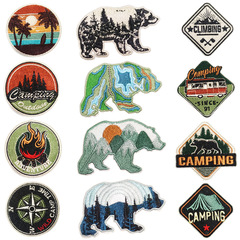 New Bear Cloth Sticker Outdoor Colorful Scenery Outing Embroidery Sticker Jacket Bag Computer Embroidered Chapter Camping Ironing Style