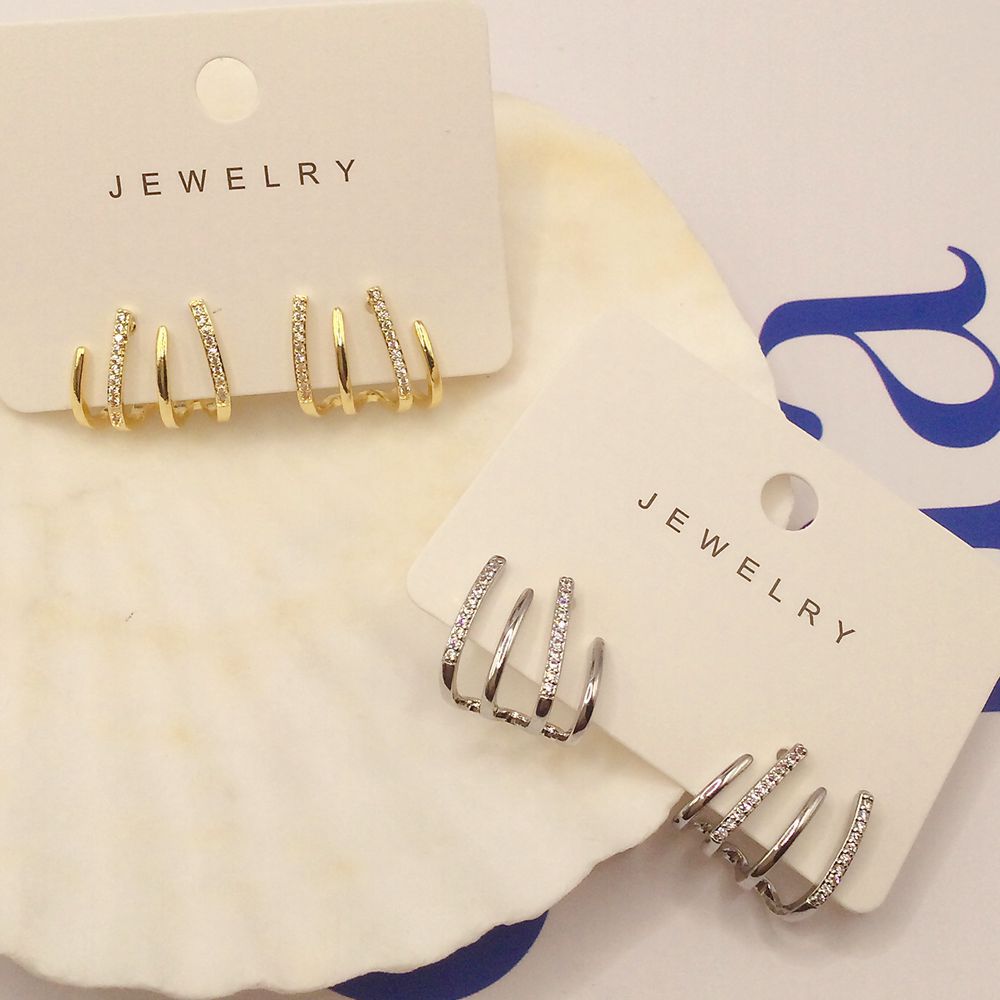 10g Weight 14K Gold Plated Plating Material Zircon Inlay Material 1 Pair Simple Style Geometric Plating Inlay Copper Zircon 14k Gold Plated Ear Studs