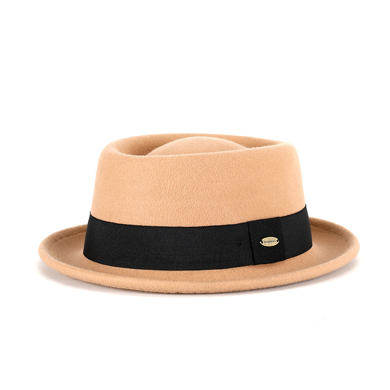 Otoño e invierno nuevo sombrero de lana pura cóncavo-convexo superior moda cálida cinta retro estilo británico gentleman sombrero de fieltro francés