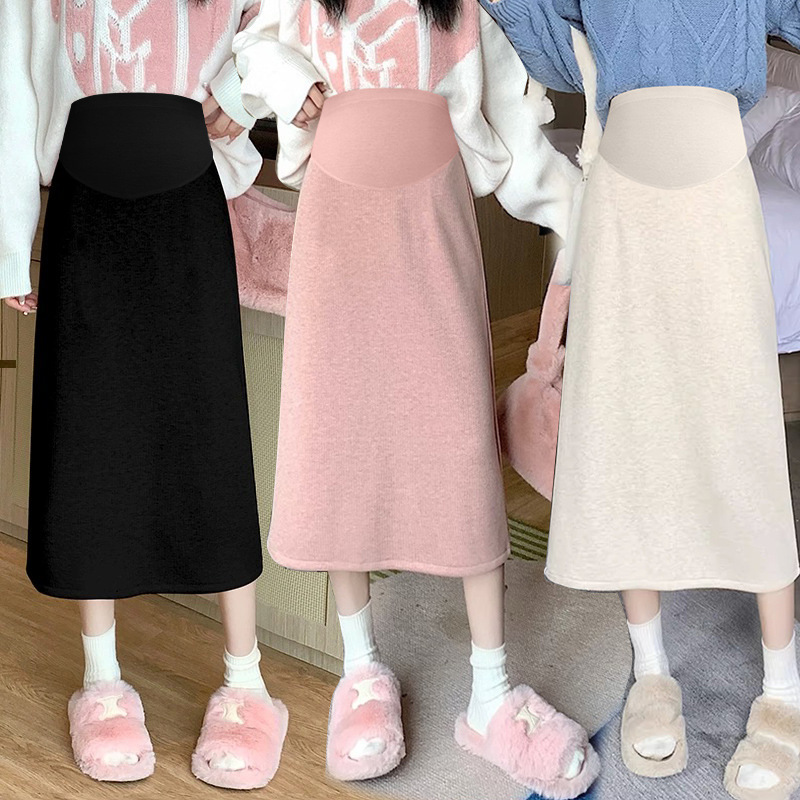 In Stock: New Autumn and Winter Maternity Skirt, Casual Slimming Knit Skirt, Back Slit Mid-Length Pencil Skirt for Pregnancy