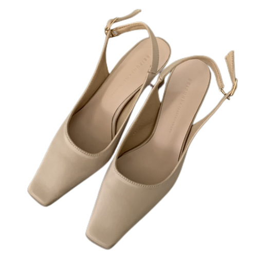 French thick heel black toe sandals fairy shoes 2024 new summer temperament high heels square toe shoes