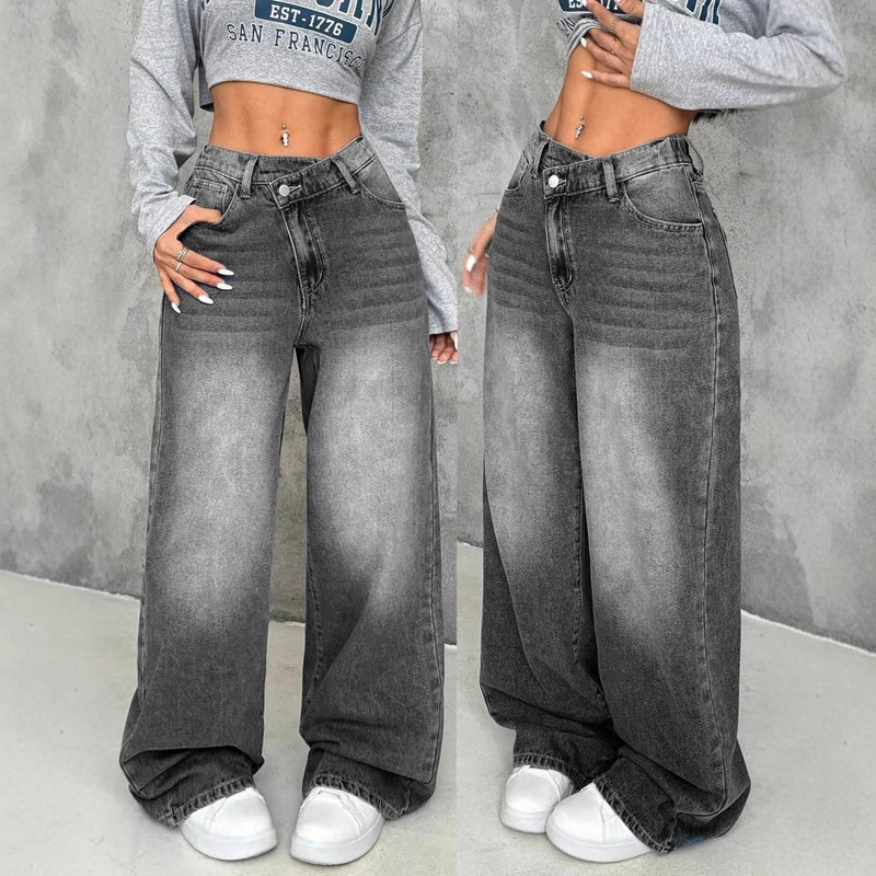 Cross-Border Foreign Trade Amazon European and American Style Casual Straight Loose Washed Jeans Women's Versatile Trousers