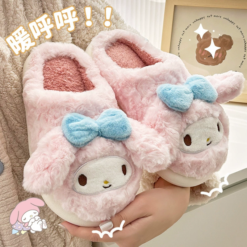 Плюшевые тапочки (Hello Kitty) — зимняя тёплая, нескользящие, размеры для детей 170–220 мм