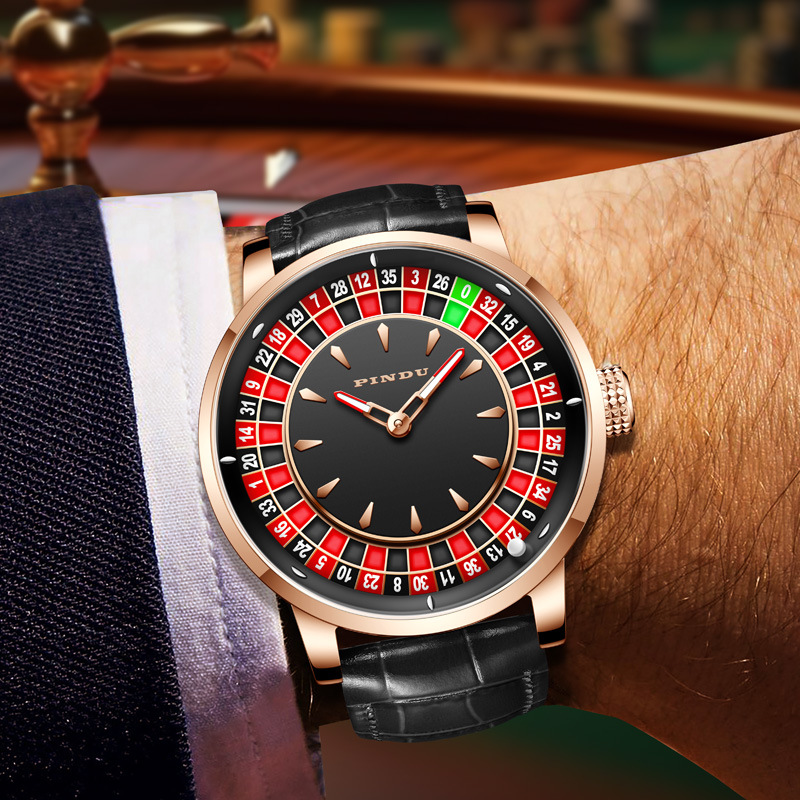 Đồng hồ nam Pindu automatic lộ máy, chống nước — Thắt lưng đen không kim cương 6616 Chảo cờ bạc