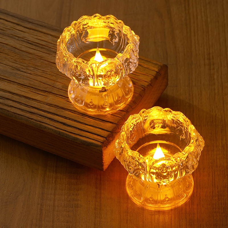 LED透明蓮キャンドルライトオーナメントシミュレーションロマンチックな誕生日アレンジメントクリエイティブウェディング小道具永遠の光|undefined