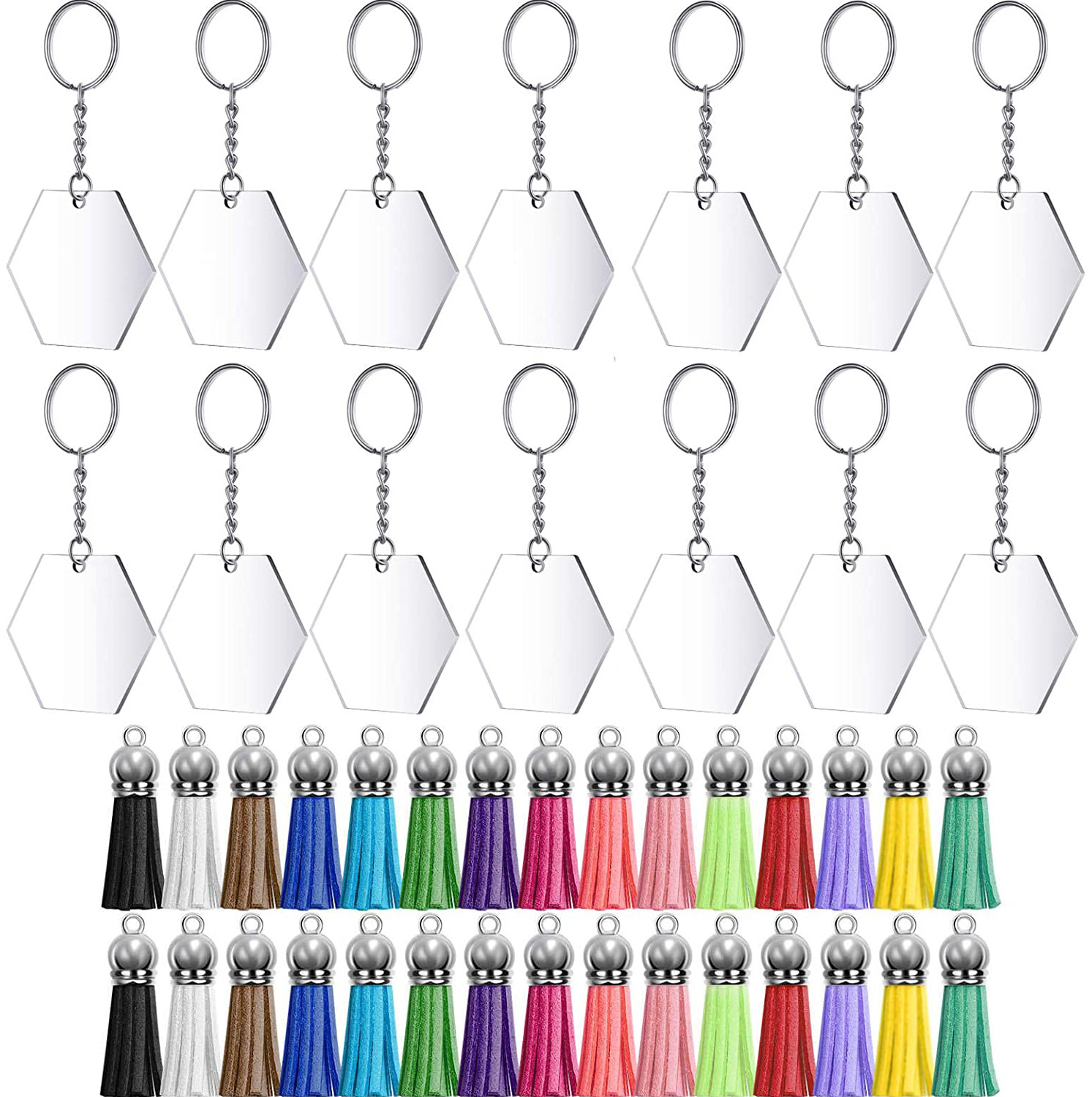 Creativo transfronterizo artesanías DIY multi-color borla colgante redondo acrílico llavero blanco colgante traje al por mayor