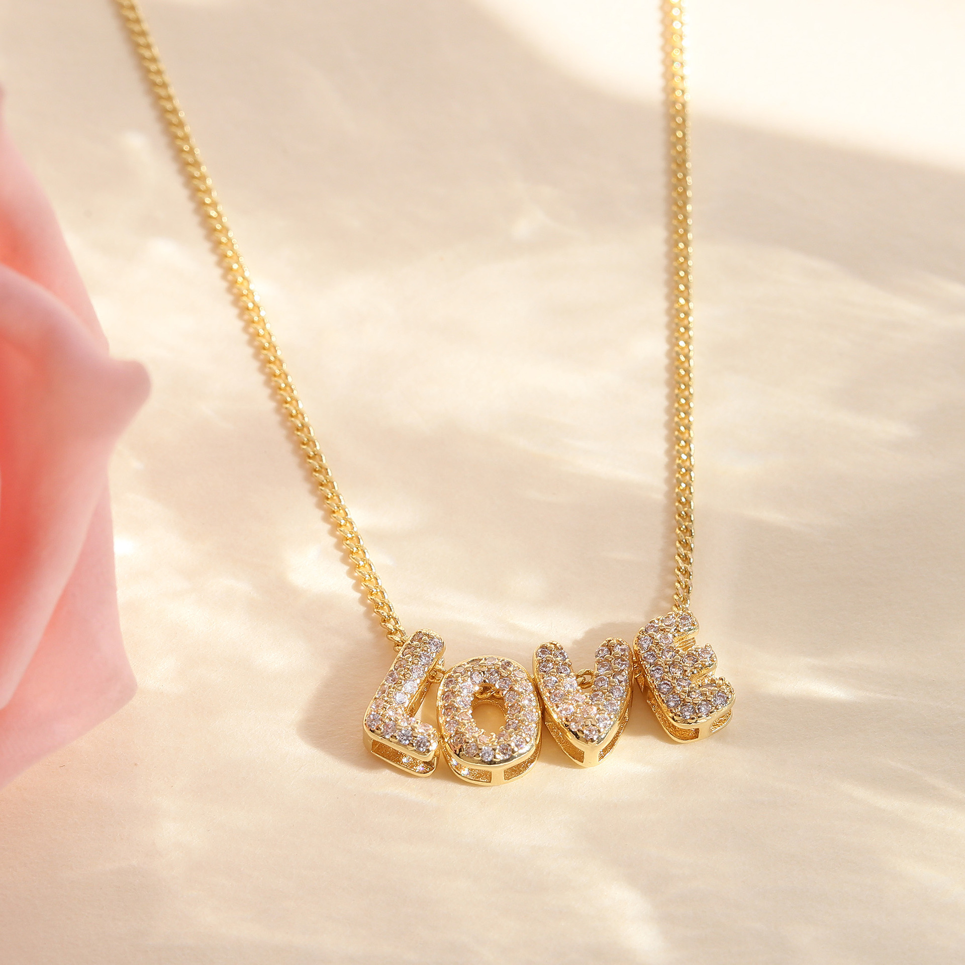 Brass Pendant Material Zircon Inlay Material Wholesale Jewelry Vintage Style Classic Style Letter Brass Zircon 18K Gold Plated Plating Pendant Necklace Cable Chain