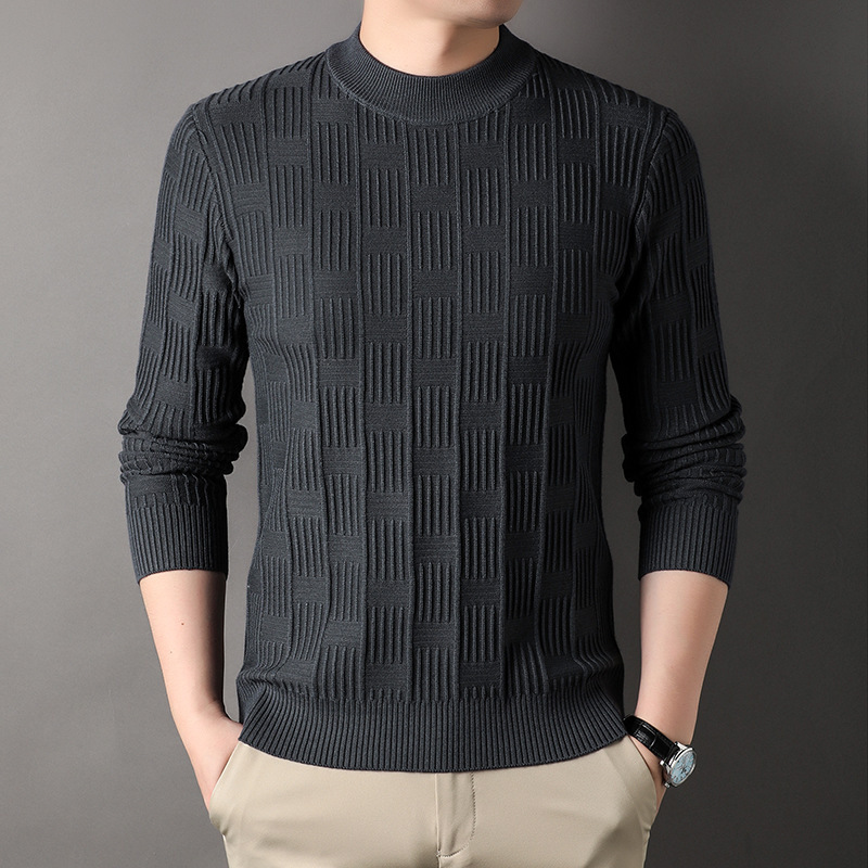 Autumn and Winter Round Neck Thickened Mahjong Plaid Sweater Jacquard Casual Knitwear Young and Middle-aged Warm Base Knitwear Autumn and Winter Round Neck Thickened Mahjong Plaid Sweater Jacquard Casual Knitwear Young and Middle-aged Warm Base Knitwear