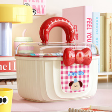 蝴蝶结收纳盒儿童卡通可爱手提双层大容量带盖分格伴手礼创意盒子