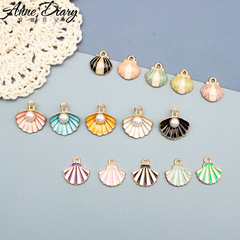 Ocean Series Pearl Fan Shell Alloy Droplet Oil DIY Jewelry Accessories Multi-Color Korean Version Earrings Stud Pendant
